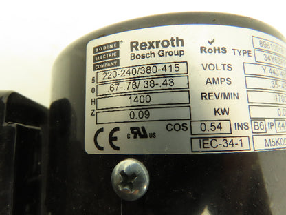Rexroth 3842503060 Gearmotor Speed Reducer 7 Nm 15:1 Ratio 0.09kw Motor 480V 3Ph