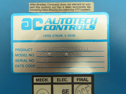 AC AutoTech Controls M8000-D3600 RSLV Resolver Decoder Input Module