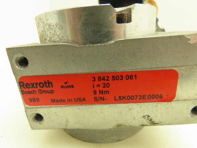 Rexroth 3842503061 Gearmotor Speed Reducer 9 Nm 20:1 Ratio 0.09kw Motor 480V 3Ph