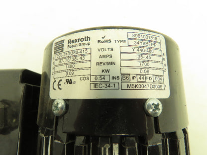 Rexroth 3842503061 Gearmotor Speed Reducer 9 Nm 20:1 Ratio 0.09kw Motor 480V 3Ph