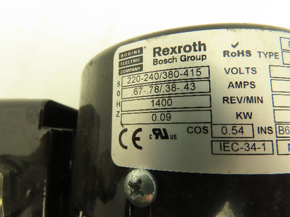 Rexroth 3842503061 Gearmotor Speed Reducer 9 Nm 20:1 Ratio 0.09kw Motor 480V 3Ph