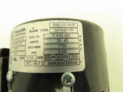 Rexroth 3842503061 Gearmotor Speed Reducer 9 Nm 20:1 Ratio 0.09kw Motor 480V 3Ph