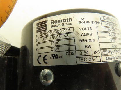 Rexroth 3842520723 Gearmotor Speed Reducer 7.3 Nm 12:1 Ratio 0.09kw 480V 3Ph