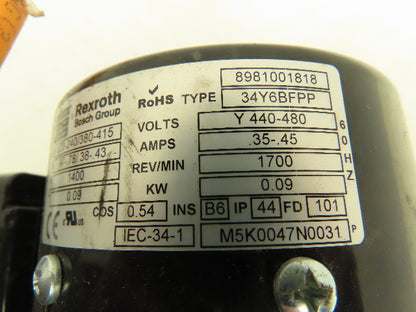 Rexroth 3842520723 Gearmotor Speed Reducer 7.3 Nm 12:1 Ratio 0.09kw 480V 3Ph