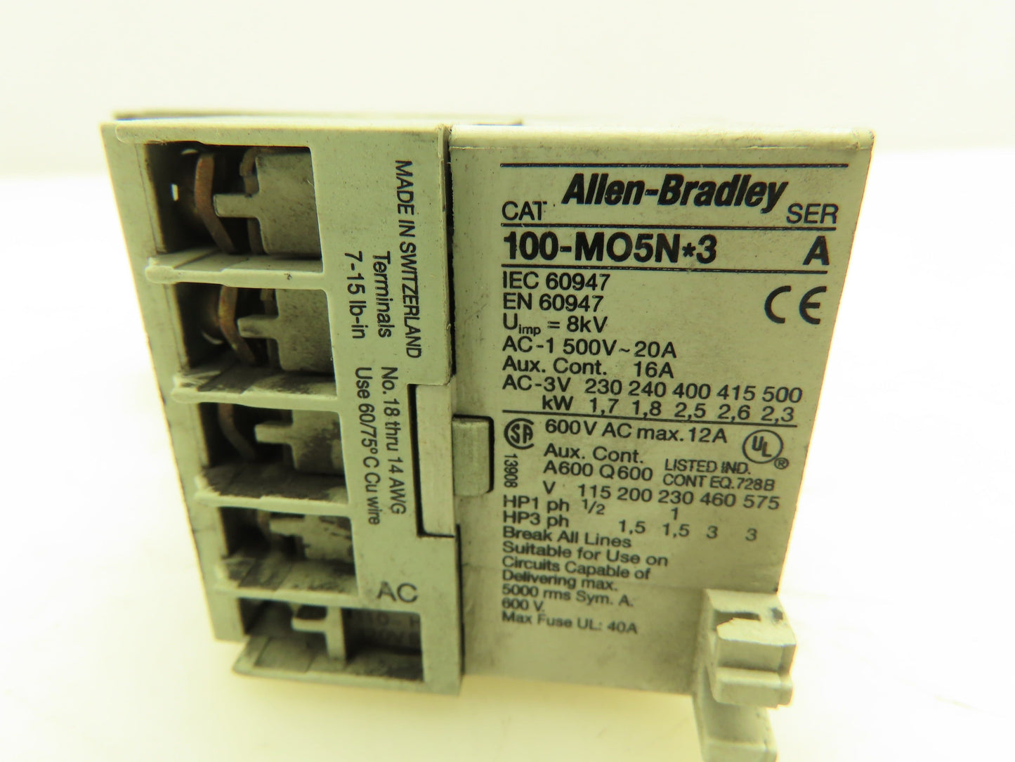 Allen Bradley 193-M-B90 Motor Starter Contactor Overload Heater 7.5-9A 3Ph 120V
