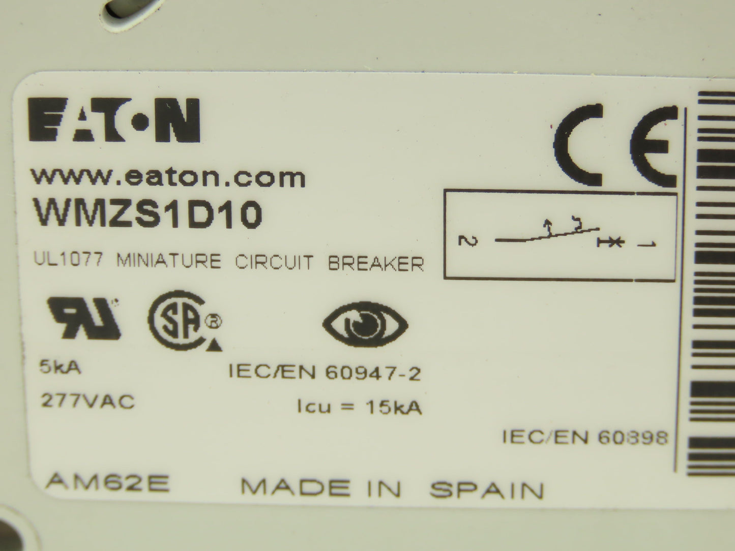 Eaton WMZS1D10 Miniature Circuit Breaker 1 Pole 10A 400V Lot of 5