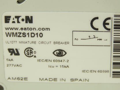 Eaton WMZS1D10 Miniature Circuit Breaker 1 Pole 10A 400V Lot of 5