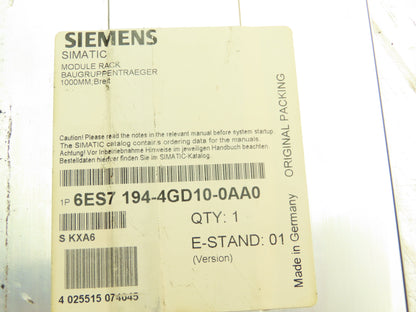 Siemens 6ES7 194-4GD10-0AA0 Simatic Module Rack 1000mm Mounting Rail