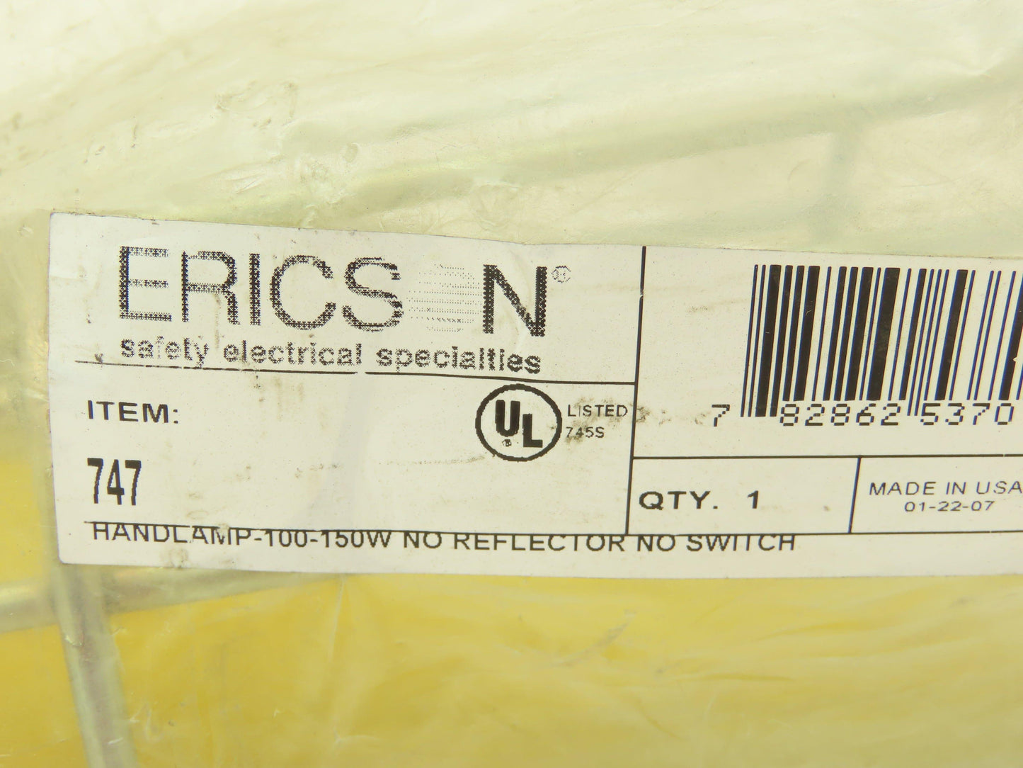 Ericson 747 Handlamp Trouble Light 150W No Reflector No Switch