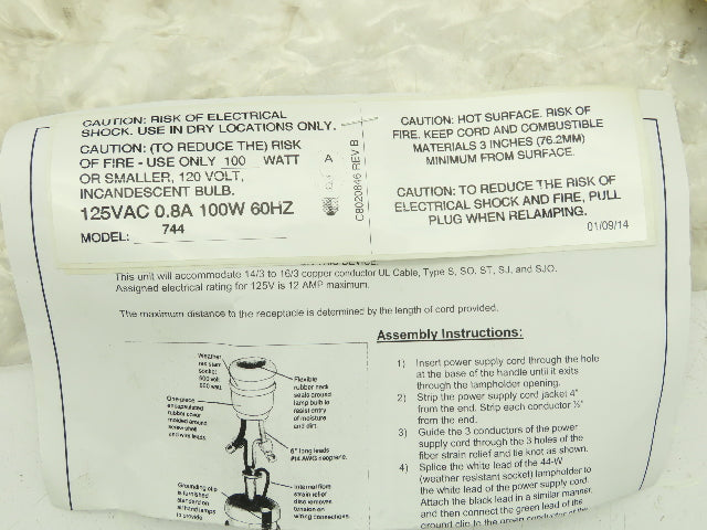 Ericson 744 Lampholder Handlamp 100W Trouble Light No 7 Portable