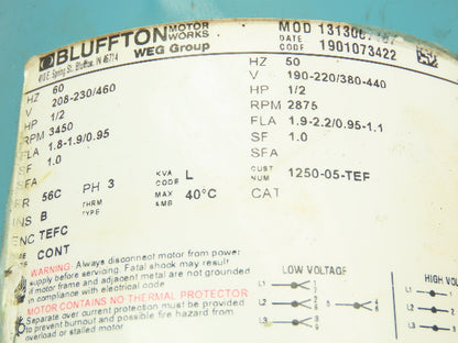 Bluffton 5034 Bronze Centrifugal Coolant Pump 1" NPT 1/2 HP 3450 RPM 3Ph Motor