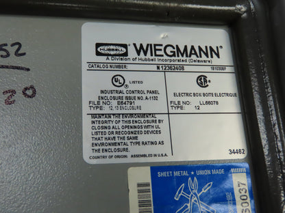 Wiegmann N12362408 Electric Enclosure 26x24x8" Wall Mount Backplate Knockouts