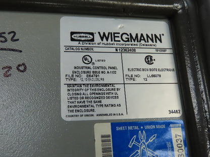 Wiegmann N12362408 Electric Enclosure 26x24x8" Wall Mount Backplate Knockouts