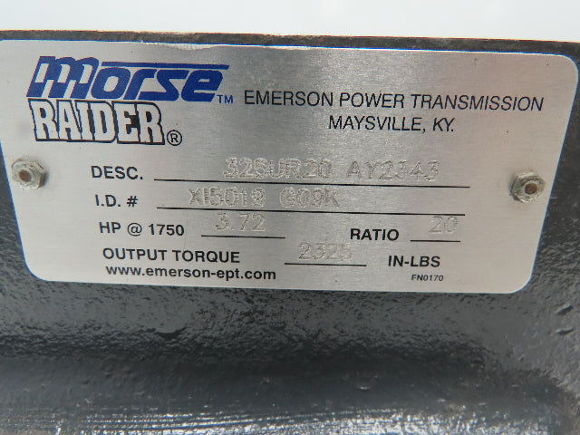 Morse 325UR20 Worm Gear Speed Reducer 20:1 Ratio 3.7Hp 87 RPM L/R Dual Input