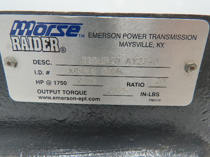 Morse 325UR20 Worm Gear Speed Reducer 20:1 Ratio 3.7Hp 87 RPM L/R Dual Input