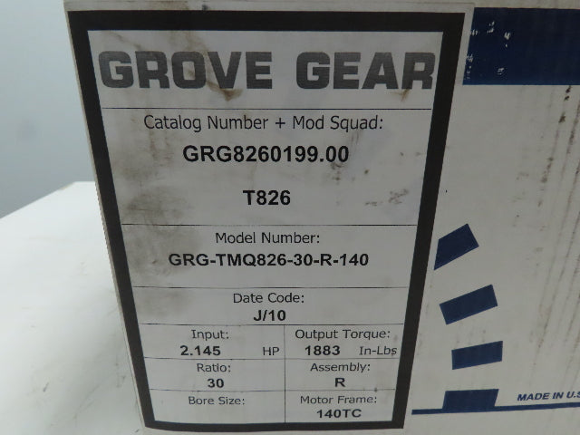 Grove Gear GRG-TMQ826-30-R-140 Speed Reducer Gearbox 30:1 2Hp 58RPM RH 140TC