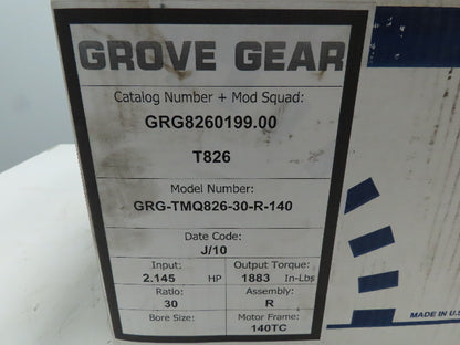Grove Gear GRG-TMQ826-30-R-140 Speed Reducer Gearbox 30:1 2Hp 58RPM RH 140TC