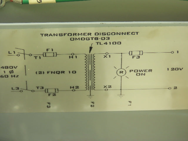 Daykin OMDGTB-03 Step-Down Transformer 1500VA 480V To 120V Disconnect