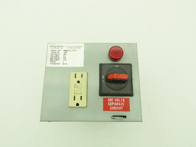 Daykin OMDGTA-03 Step-Down Transformer 1500VA 480V To 120V GFI Outlet Disconnect