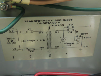 Daykin OMDGTA-03 Step-Down Transformer 1500VA 480V To 120V GFI Outlet Disconnect
