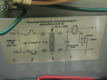 Daykin OMDGTA-03 Step-Down Transformer 1500VA 480V To 120V GFI Outlet Disconnect