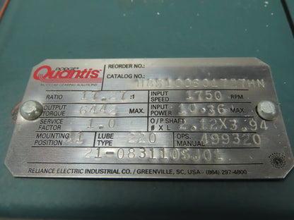 Dodge Quantis In-Line Helical Gear Reducer 17:1 Ratio 10Hp 101RPM 6442 In-Lb