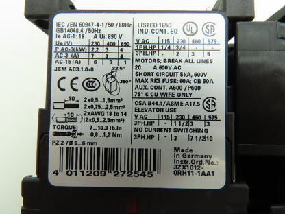 Siemens 3RV1011-0DA10 Motor Starter Contactor Breaker Setup 600V 3Ph 24V Coil