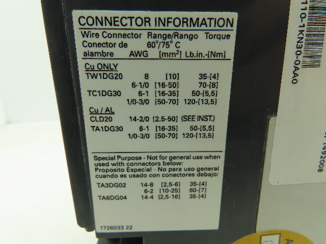 Siemens NDX3B100 Circuit Breaker NDGA 3Ph 100A 600V