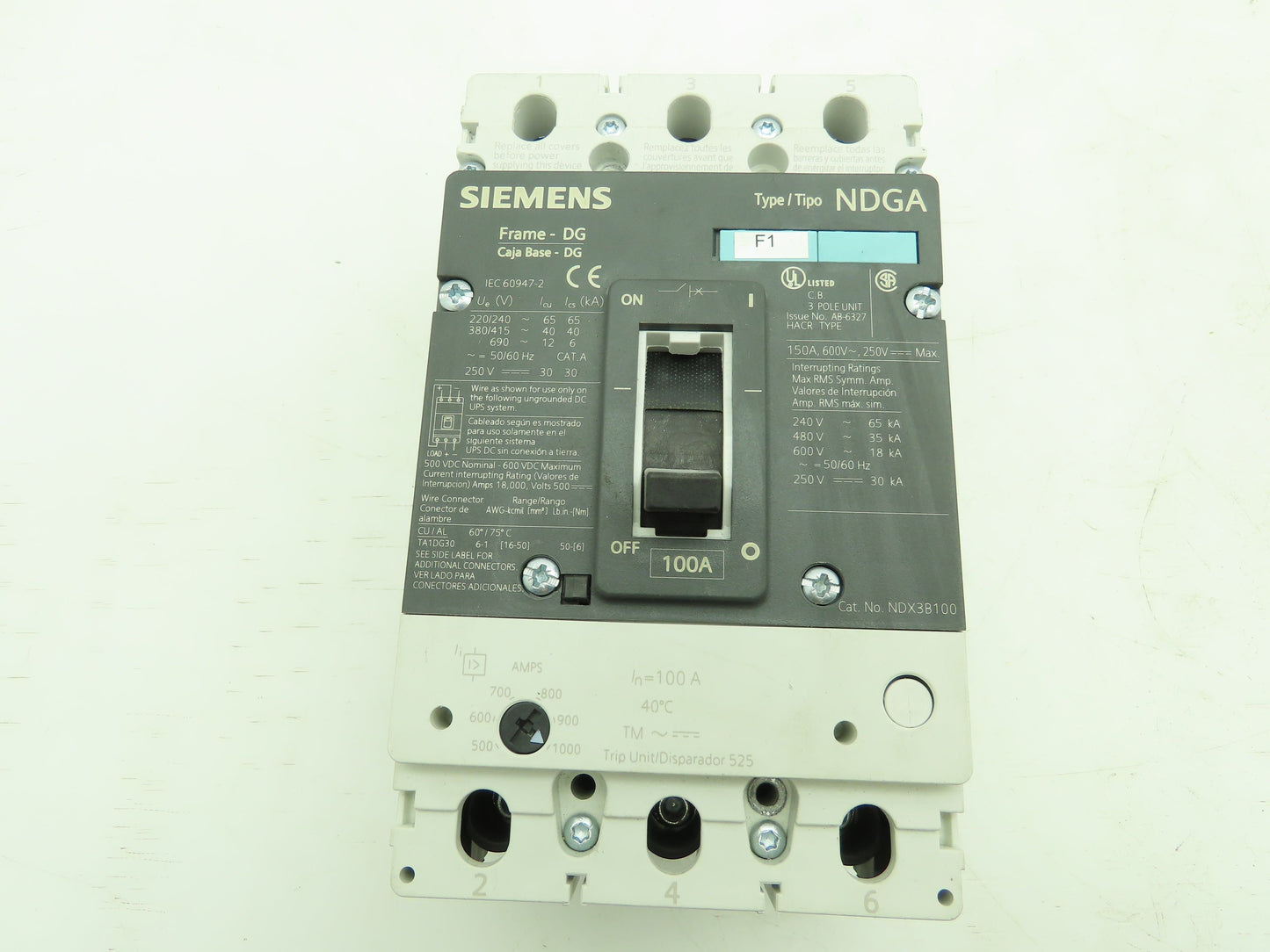 Siemens NDX3B100 Circuit Breaker NDGA 3Ph 100A 600V