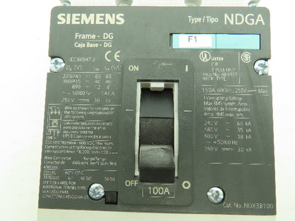 Siemens NDX3B100 Circuit Breaker NDGA 3Ph 100A 600V