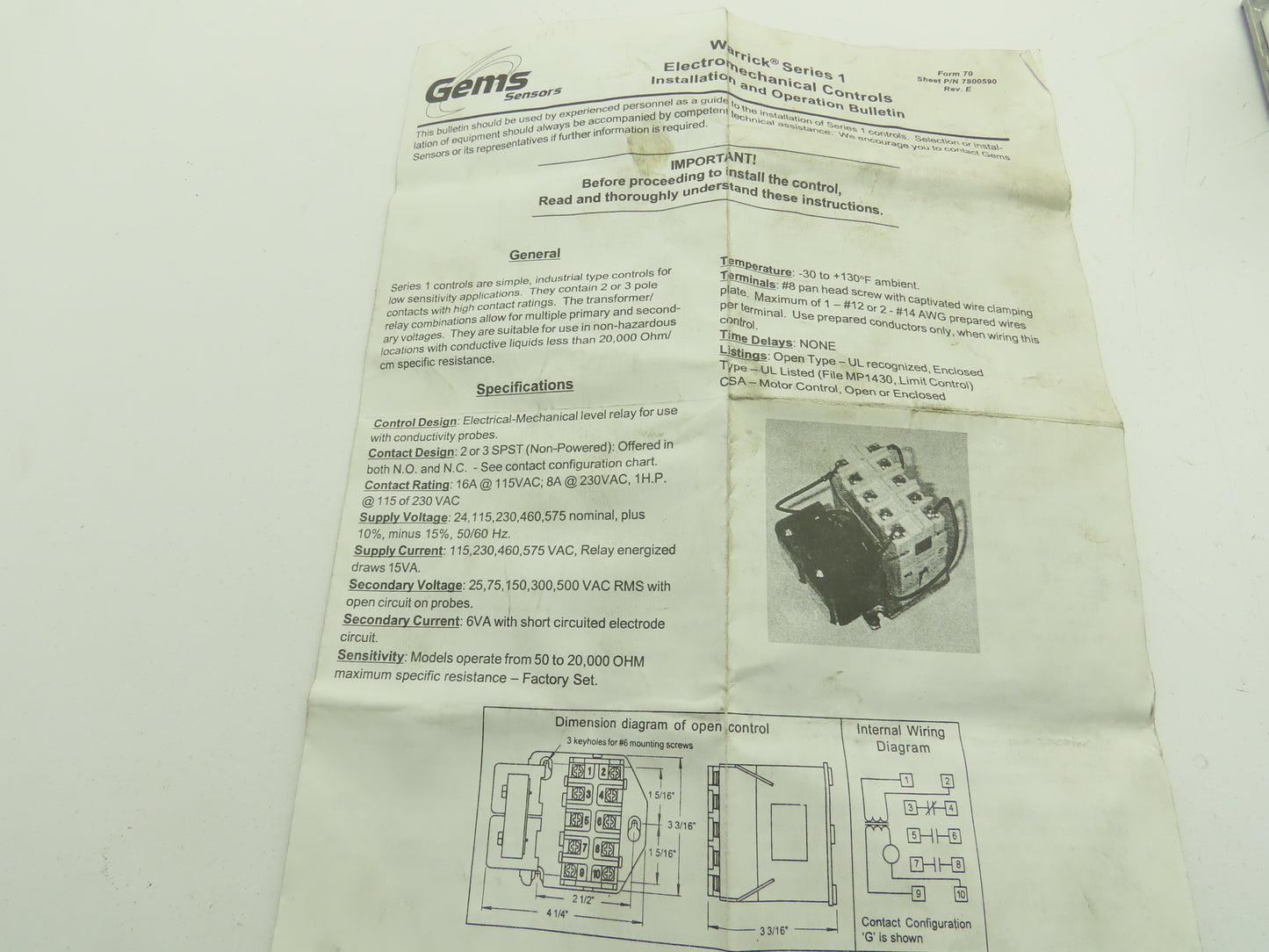 Warrick Controls 14C4A Control Relay 460V Coil 16A 2NO