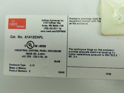 Hoffman A1412CHFL Electrical Enclosure 14x12x6" Terminal Blocks 7x5" Cutout