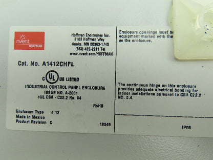 Hoffman A1412CHFL Electrical Enclosure 14x12x6" Terminal Blocks 7x5" Cutout