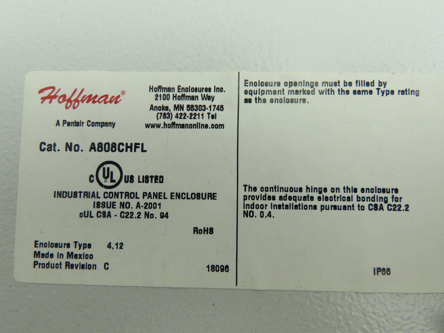 Hoffman A808CHFL Electrical Enclosure 8x8x4" Allen Bradley Terminal Blocks x20