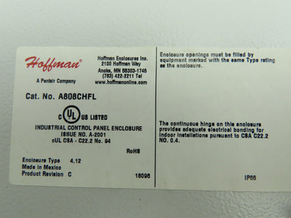 Hoffman A808CHFL Electrical Enclosure 8x8x4" Allen Bradley Terminal Blocks x20