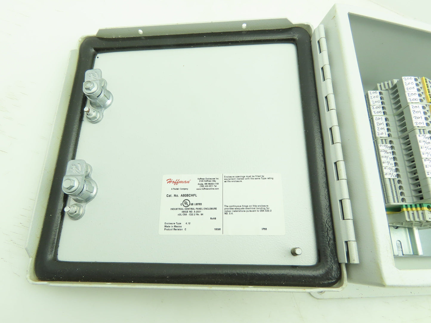 Hoffman A808CHFL Electrical Enclosure 8x8x4" Allen Bradley Terminal Blocks x20