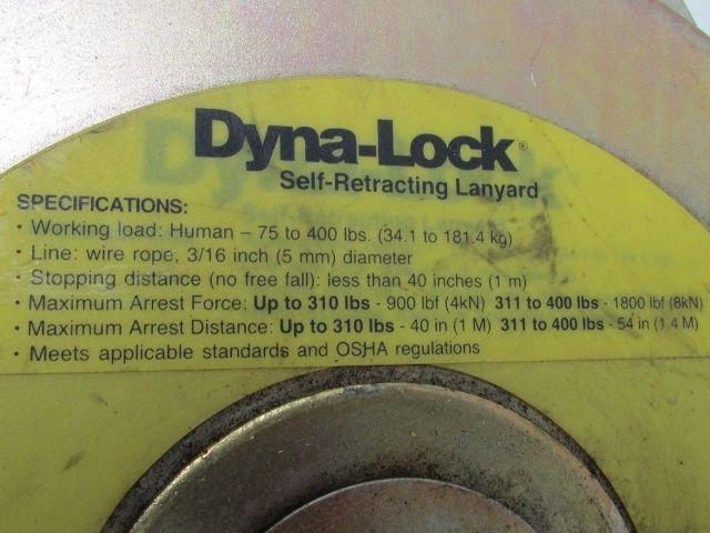 Dyna-Lock 506208 Self Retracting 95' Galv Wire Rope Lanyard 400lb WLL lifeline