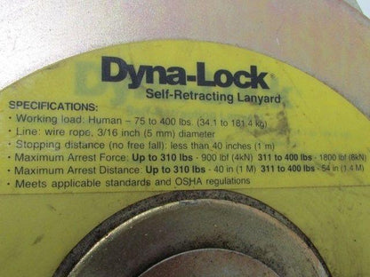 Dyna-Lock 506208 Self Retracting 95' Galv Wire Rope Lanyard 400lb WLL lifeline