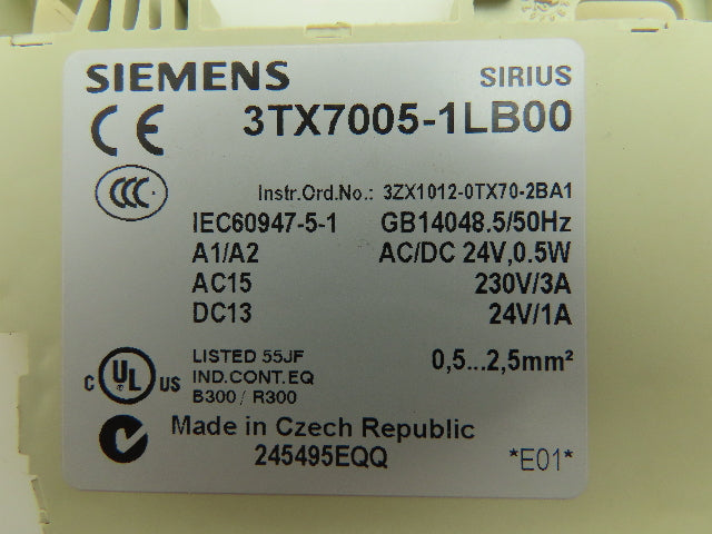 Siemens 3TX7005-1LB00 Sirius Interface Relay 24VDC Coil 230V 3A Rating