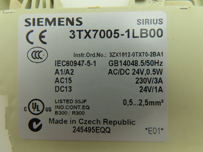 Siemens 3TX7005-1LB00 Sirius Interface Relay 24VDC Coil 230V 3A Rating