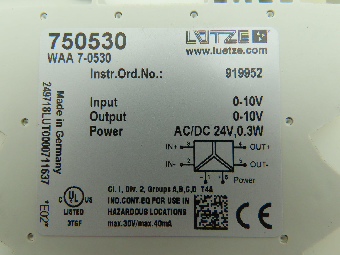 Lutze 750530 LCIS Interface Analog Converter 10VDC