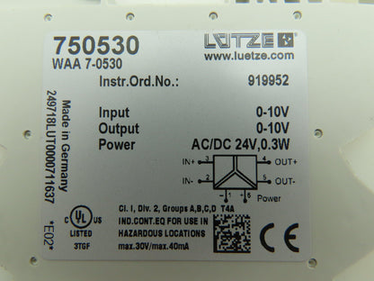 Lutze 750530 LCIS Interface Analog Converter 10VDC