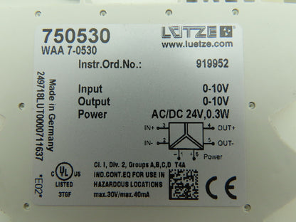 Lutze 750530 LCIS Interface Analog Converter 10VDC