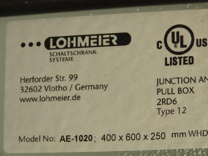 Lohmeier AE-1020 Electrical Enclosure 400 x 600 x 250mm Backplate Disconnect