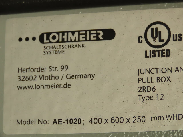 Lohmeier AE-1020 Electrical Enclosure 400 x 600 x 250mm Backplate Disconnect