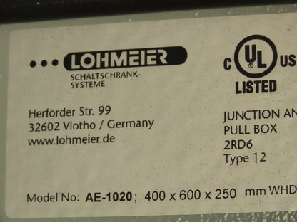 Lohmeier AE-1020 Electrical Enclosure 400 x 600 x 250mm Backplate Disconnect