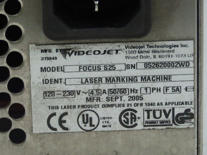 Videojet Focus S25 Laser Marking Machine 120-230V 1 Phase