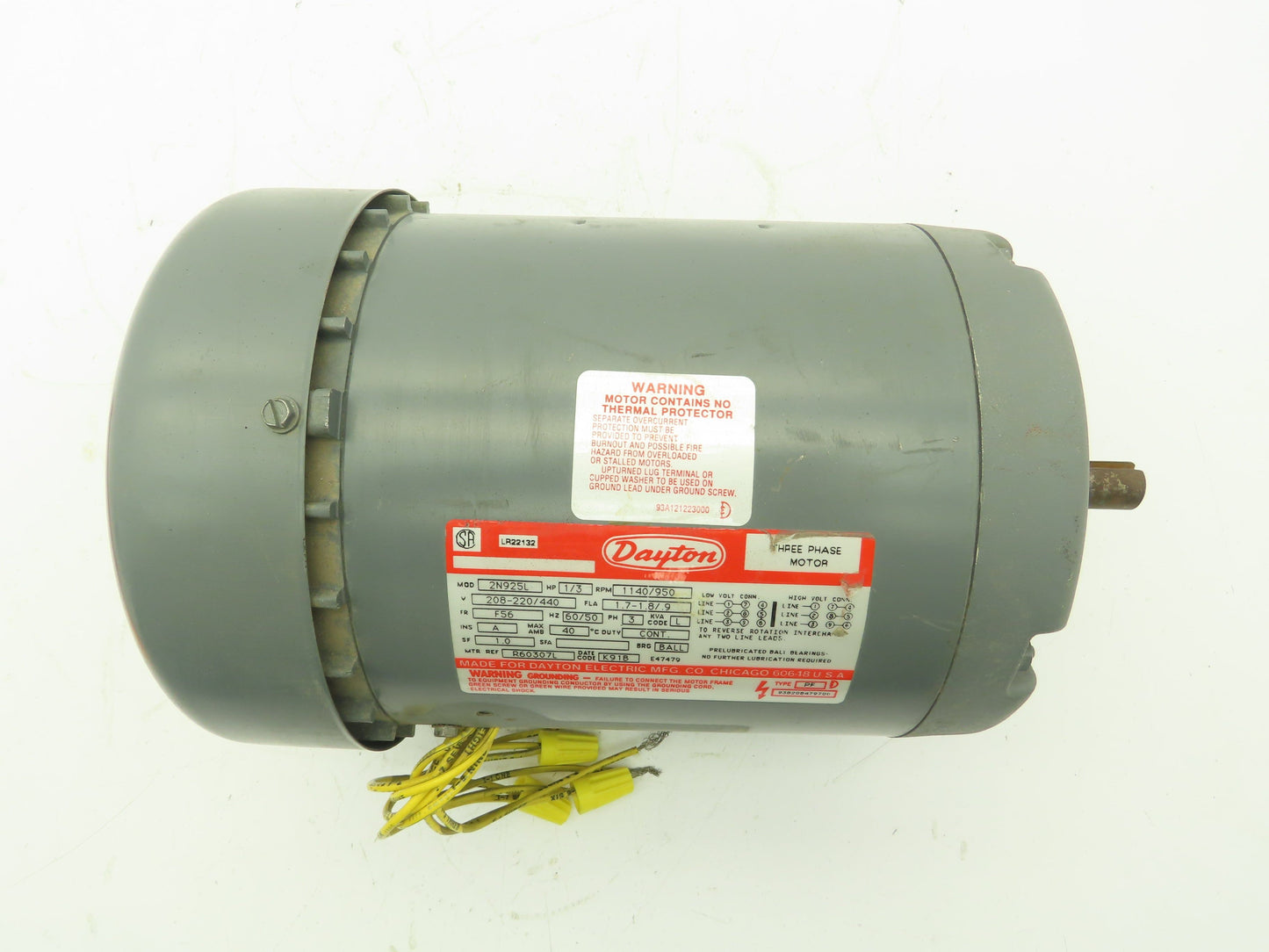 Dayton 2N925L AC Motor 1/3Hp 1140/950 RPM 208-220/440V 460V 3PH F56 TEFC