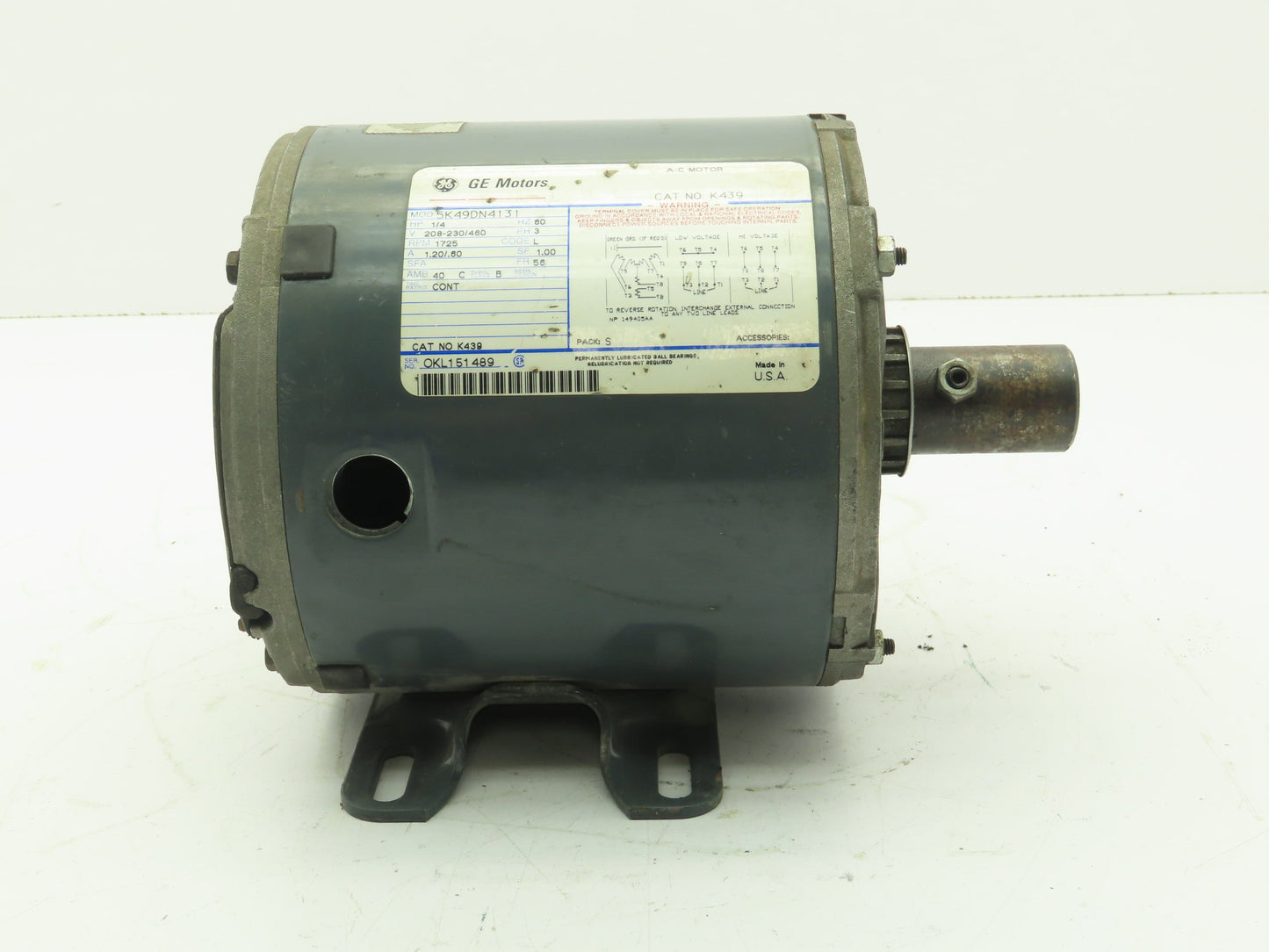 GE 5K49DN4131 AC Motor 1/4Hp 1725 RPM 208-230/460V 3PH TENV K439