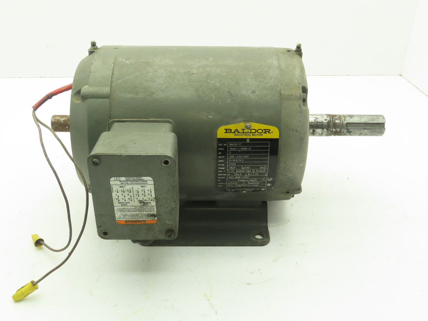 Baldor BM3611T AC Motor 3Hp 1725 RPM 208-230/460V 3PH 182T TEFC - No Brake
